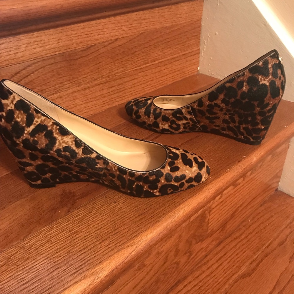 Ivanka Trump Leopard Calf Hair Wedge Pumps
